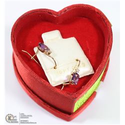 14K GOLD GENUINE AMETHYST & DIAMOND EARRINGS.
