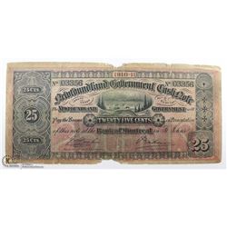 1910-1911 NEWFOUNDLAND 25 CENT CASH NOTE.