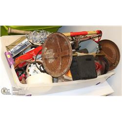 BOX OF MISC PAINT BALL GUN, ROTARY TOOL)