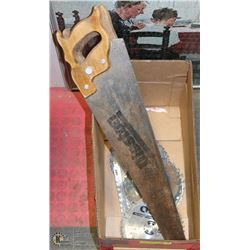 BOX OF ASSORTED SAWS & SAWBLADES