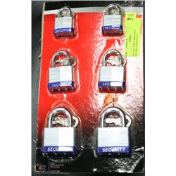 SET OF 6 NEW LAMINATED SECURITY PADLOCKS.
