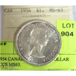 1953 CANADIAN SILVER DOLLAR ICCS MS64 SF.