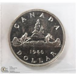 1946 CANADIAN SILVER DOLLAR ICCS AU50.