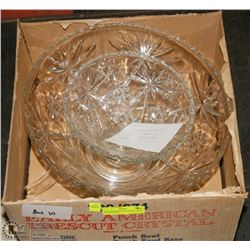 BOX 10)LARGE PUNCH BOWL, CUPS, HOOKS, FRUIT