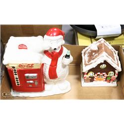 FLAT WITH 2 COOKIE JARS.   1 IS COCA COLA