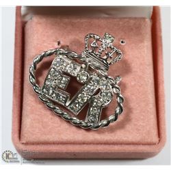 ANTIQUE CORONATION RHINESTONE CROWN BROOCH