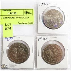 SET OF 3 CANADIAN 1970 DOLLAR COINS.