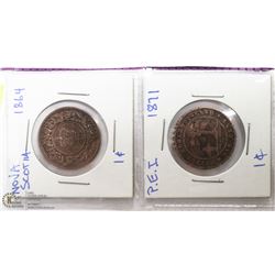 NOVA SCOTIA 1864  &  PEI 1871 ONE CENT COINS.