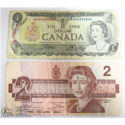 VINTAGE SET OF $2 BILL & $1 BILL