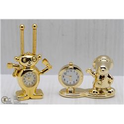 NEW GOLD TONE DESKTOP MINI CLOCKS - NEW BATTERIES