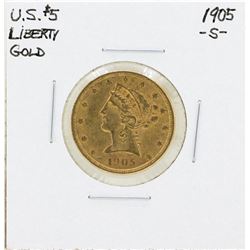 1905-S $5 Liberty Head Half Eagle Gold Coin