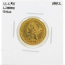 1892 $5 Liberty Head Half Eagle Gold Coin