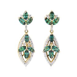 3.74 ctw Alexandrite And Diamond Earrings - 14KT Yellow Gold