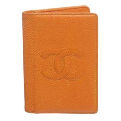 Chanel Orange Caviar Leather CC Logo Small Bifold Cardholder Wallet