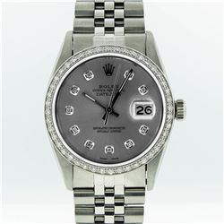 Rolex Mens Stainless Steel Slate Grey Diamond Datejust Wristwatch