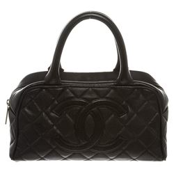 Chanel Black CC Quilted Caviar Leather Mini Bowler Bag