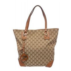 Gucci Beige Brown Monogram Leather Shoulder Bag