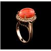 Image 4 : 6.30 ctw Coral and Diamond Ring - 14KT Rose Gold