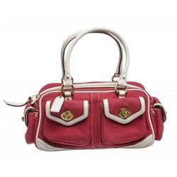 Coach Pink Canvas White Leather Trim Satchel handbag