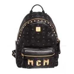 MCM Black Visetos Coated Canvas Studded Medium Backpack