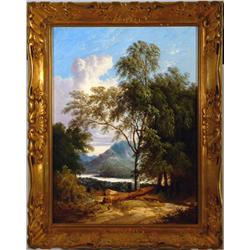 A Wooded Landscape with Mountains Beyond