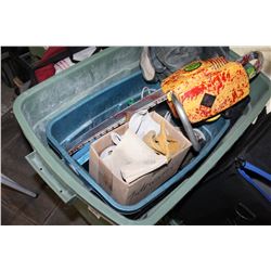 TOTE OF TOOLS SOCKET SET AND TOY CHAINSAW