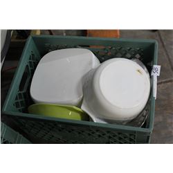 CRATE OF WHITE PYREX