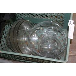 GREEN CRATE OF CLEAR LARGE BOWLS