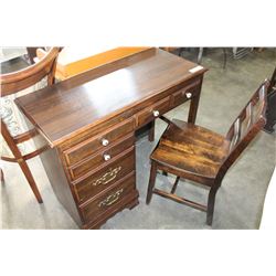 SINGLE PEDESTLE WALNUT DESK AND CHAIR