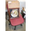 Image 1 : NEW TOILET SEAT AND OFFICE CHAIR AND FRAMED COLLECTOR PLATE