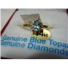 Image 2 : 14KT YELLOW GOLD GENUINE BLUE TOPAZ AND DIAMOND PRINCESS RING RETAIL $1500.00