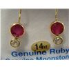 Image 2 : 14KT YELLOW GOLD GENUINE RUBY AND MOONSTONE EARRINGS RETAIL $600.00