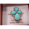 Image 2 : STERLING SILVER GENUINE TURQUOISE QUATREFOIL RING WITH APPRAISEL $480.00