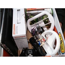 BOX OF VIDEOGAMES AND ACCESSORIES AND ELECTRONICS