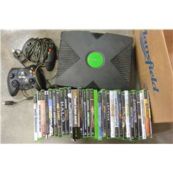 XBOX CONSOLE WITH GAMES AND CONTROLLERS