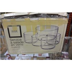 FIVE PIECE ETCHED GLASSD BOWL SET IN BOX