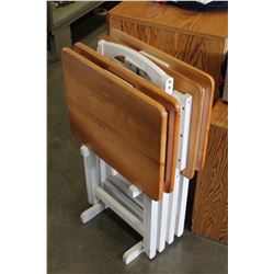 WHITE AND MAPLE TV TRAY SET ON STAND