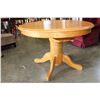 Image 3 : ROUND MAPLE DINING TABLE WITH JACK KNIFE LEAF AND FOUR OAK ROLLING CHAIRS