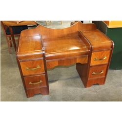 Vintage Walnut Waterfall Vanity Dresser And Mirror And Stool