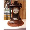 Image 1 : 8 DAY TIME AND STRIKE OAK CASED GINGERBREAD SHELF CLOCK WITH ORNATE PENDULUM AND KEY