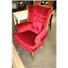 Image 1 : RED UPOLSTERED CARVED WOOD FRAME BUTTONBACK ARMCHAIR