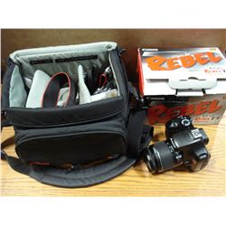 CANON REBEL T3 WITH BOX AND CARRY CASE AS FOUND MAY BE FOR PARTS