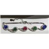 Image 2 : STERLING SILVER RUBY, EMERALD, SAPPHIRE BRACELET