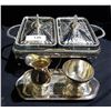 Image 1 : SILVERPLATE LIDDED DOUBLE SERVING DISH & CREAM & SUGAR ON TRAY