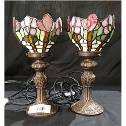 PAIR TIFFANY STYLE STAINED GLASS TABLE LAMPS