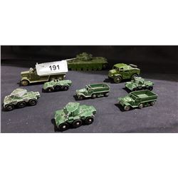 LOT OF 9 VINTAGE LESNEY & DINKY DIE CAST ARMY VEHICLES