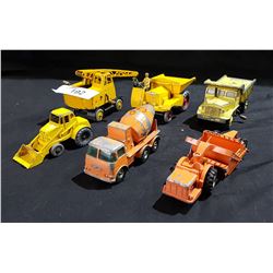 LOT OF 6 VINTAGE LESNEY & DINKY DIE CAST CONSTRUCTION VEHICLES