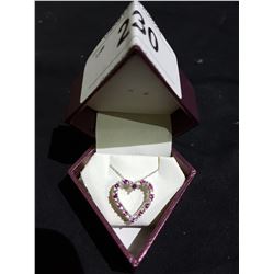 STERLING SILVER PINK SAPPHIRE HEART PENDANT