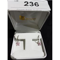 14KT WHITE GOLD PINK CUBIC ZIRCONIA BUTTERFLY EARRINGS