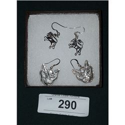 TWO SETS STERLING SILVER LION EARRINGS